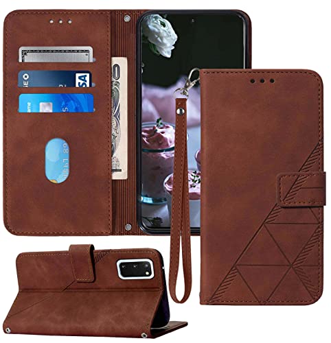 Étui portefeuille Galaxy S20 marron avec béquille et dragonne
