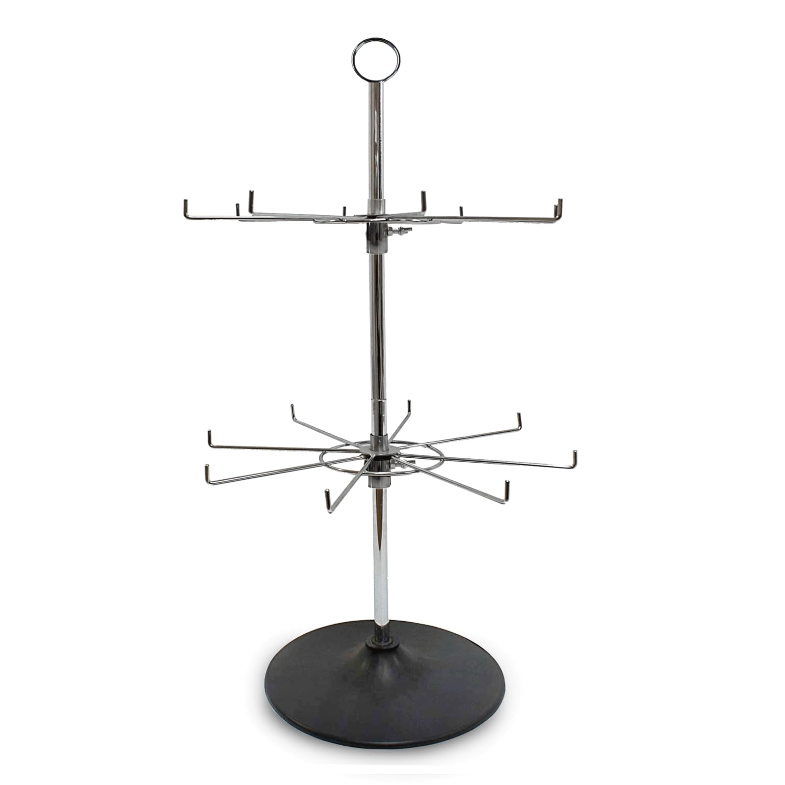 Display Stands 16 Hook with 2 x Adjustable Tier Rotary Counter Shop Display in Chrome (J4)