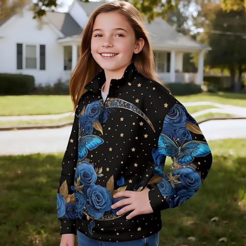 Image of AmzPrint Girls Graphic Quarter Zip Coat Long Sleeve Lightweight Oversized Athletic Running Hoodies For Kids Teen Girls