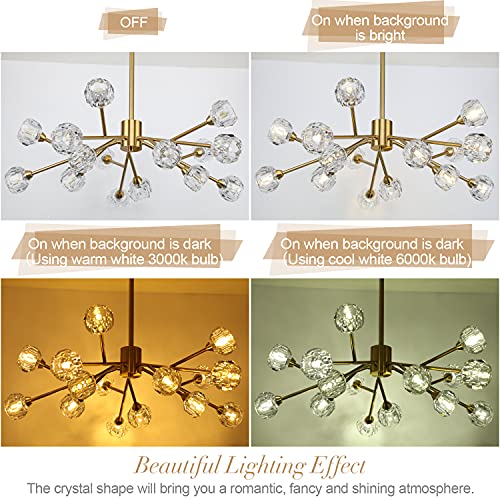 Weesalife Sputnik Chandeliers for Dining Room Light Fixtures,Modern Crystal Chandeliers for Living Room,15 Lights Gold Mid Century Brass Lighting Fixtures for Kitchen Island Bedroom Entryway - Image 8