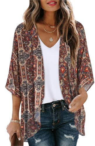 Image of CHICGAL Womens Floral Kimono Cardigan Beach Cover Up Casual Summer Tops