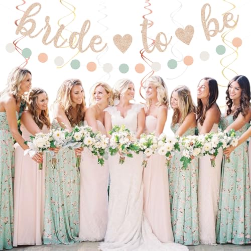Image of Sage-Green Pink-Beige Bridal-Shower Party-Decorations - 36pcs Bride to Be Banner,Bachelorette Paper Lanterns,Neutral Wedding Streamers Garland,Boho Tissue Pom Poms Flower Fan Decor Supplies Burgleda