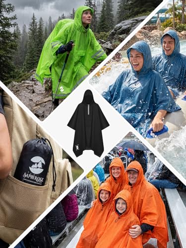 Image of SaphiRose Hooded Rain Poncho Waterproof Raincoat Jacket for Men Women Adults