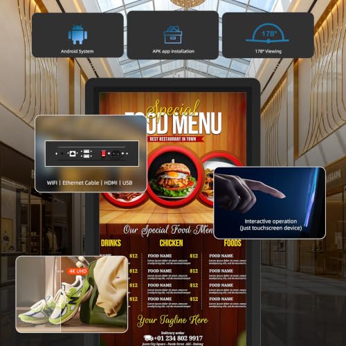Image of Touch Screen Digital Kiosk, 65 Inch Interactive Digital Signage Display for Retail, Mall, Office Lobby, Events, Advertising Board with Built-in Media Player