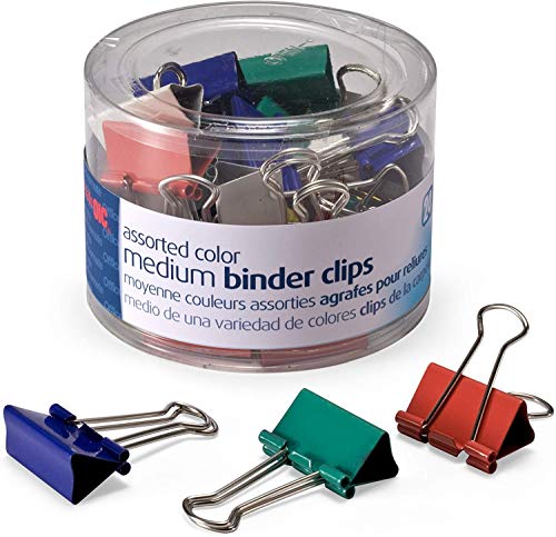 Officemate Medium Binder Clips, Assorted Colors, 24 Clips per Tub (31029) - 4 Tubs