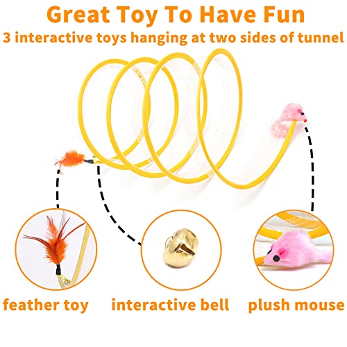 Cat Tunnels For Indoor Cats With Toys Feather Mouse, Cat Tubes And Tunnels Collapsible, Folded Cat Tunnel Spring, Exercise Cat Play Tunnel With Interactive Toy For Kitty Kitten #TOP1