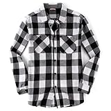 Mens Flannel Shirts Long Sleeve Flannel Shirt for Men Button Down Long Sleeve Shirts Regular Fit Mens Plaid Flannel Shirt Men's Casual Button Down Shirts, Large White/Black