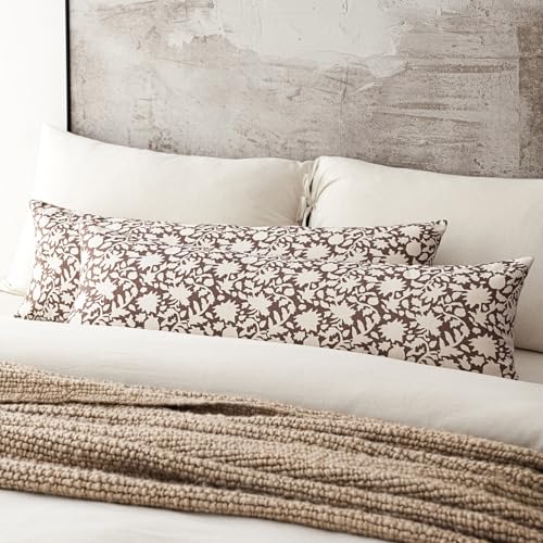 Image of Foindtower Set of 1 Decorative Long Body Lumbar Throw Pillow Covers Accent Farmhouse Cushion Covers Floral Vintage Pillowcase for Couch Sofa Bedroom Living Room Home Decor,14x36 Inch,Brown