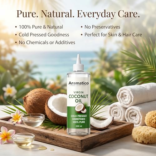 Image of AROMATICO 100% Pure Virgin Coconut Oil Cold Pressed for Healthy Hair & Skin, Natural solution for Moisturised Skin, Hair Care & Body - 200ml
