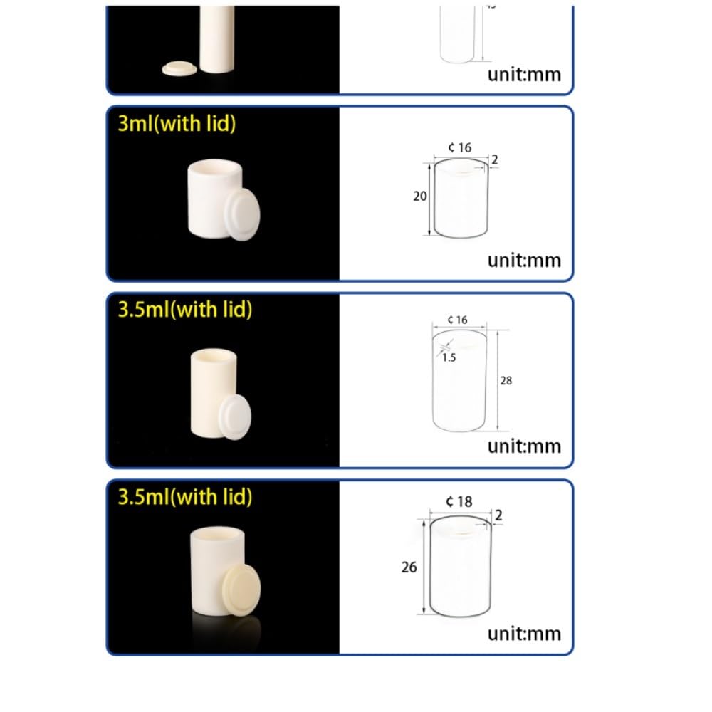 High-Density Alumina Cylindrical Moulds with Lid - 0.8 to 70ml Melting Crucible for Industrial and Laboratory Use(16 x 20mm x 3)