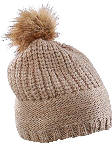 Neverless® Damen Strickmütze Bommel Kunstfell Winter-Mütze Gestrickt Natur Unisize