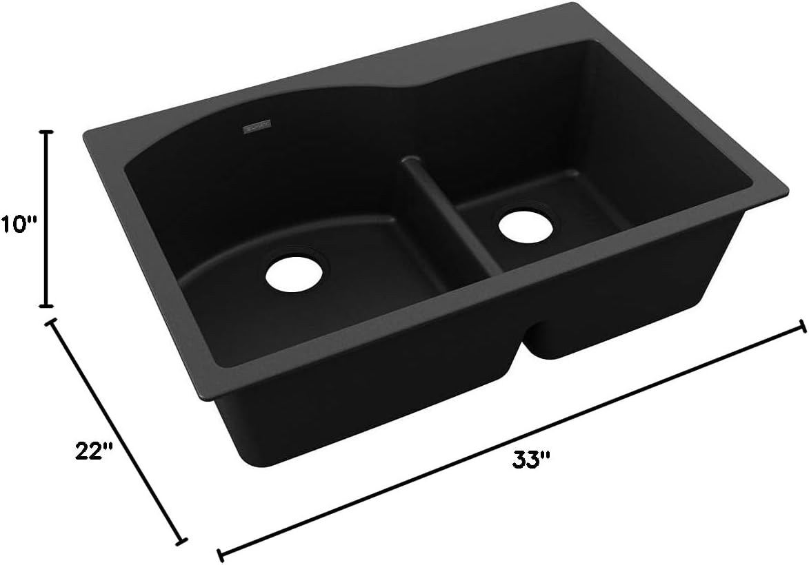 Black Quartz Double Basin Drop-In Kitchen Sink