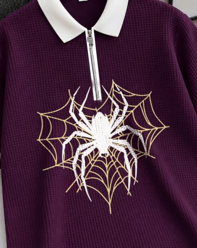 Image of AUSK Men's Spider Graphic Printed Polo T-Shirt | Cotton Blend Textured Regular Fit Half Sleeve Zip Polo Neck Casual T-Shirt for Men
