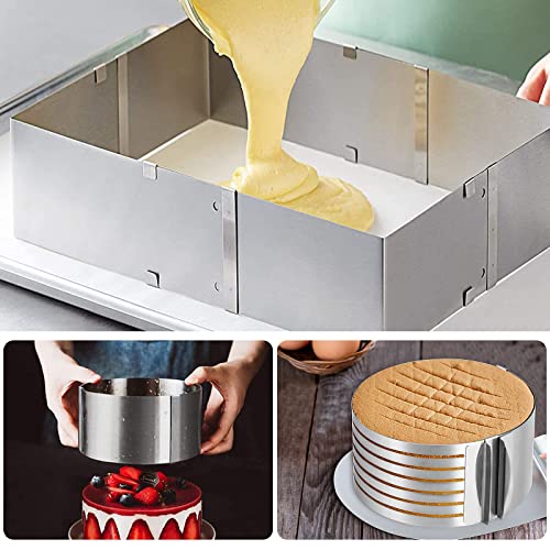 Foto von Verstellbar Kuchenring Set, Tortenring Verstellbar Edelstahl Tortenform, Tortenring Hoch 15 Cm, Backrahmen, Edelstahl Backring, Tortenschneider Höhenverstellbar, Für Backen, Schichttorten,Dekorieren