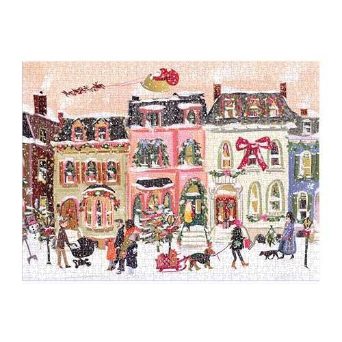 Galison - Puzzle Rompecabezas de 1000 piezas Snowfall on Main Street con acentos dorados ilustrado por Nysha Lilly, tema navideño, tamaño terminado 27" x 20" miniatura 4