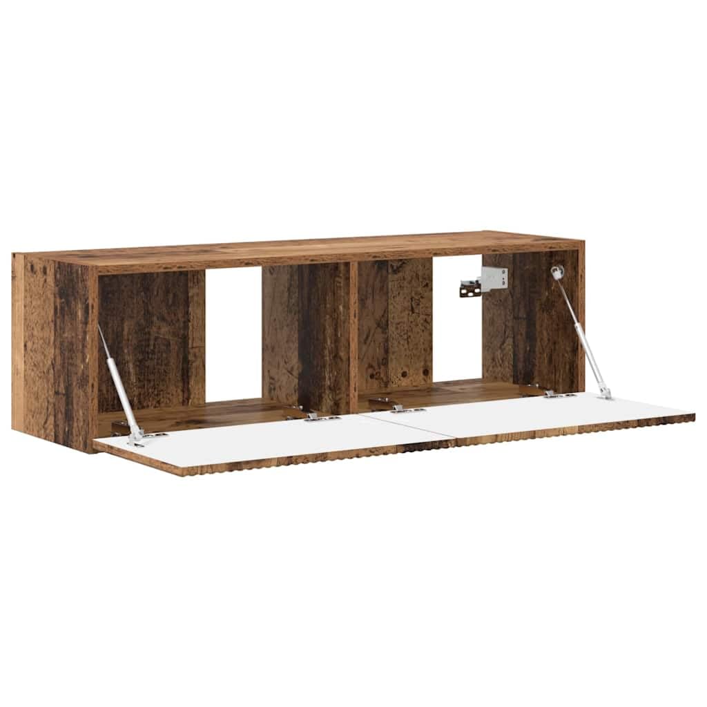 Szafka ścienna z drewna odpadowego 98 x 31 x 29,5 cm z drzwiami wahadłowymi 90° i 2 regałami montowanymi na ścianie, nowoczesna szafka pod telewizor z miejscem do przechowywania