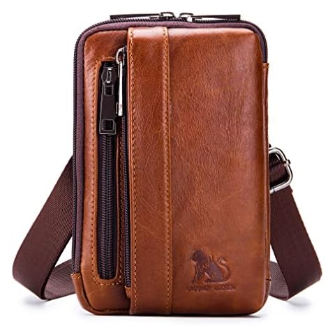 Xieben Leather Phone Belt Holster Waist Case Bag for Men Travel Outdoor Camping Cell Phone Loop Pouch Bum Pack Purse Wallet Holder Brown Cover