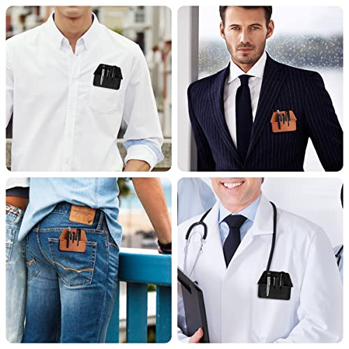 Aidunmis Pocket Protector, 2 Pieces Pu Leather Pocket Pen Holder Organizer Pouch For Shirts Lab Coats Pants Pen Sleeve Multipurpose Pen Pocket Holds Pens Pointers Pencils And Notes Card (Brown, Black) #TOP5