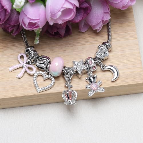 DS Charm Bracelets for girls,exquisite cute cartoon friendship Silver bracelets Stainless Steel Bangle with birthday Gift box, Adjustable girls jewelry Suitable for holiday gifts2