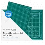 magnetiks Schneidematte 2er Set - DIN A3 und DIN A4 im 2er Set Schneideunterlage - selbstheilend doppelseitig grün