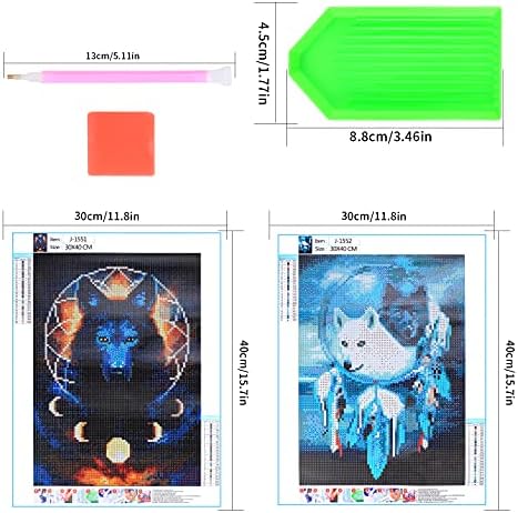 Zhujiehigh 2 Pcs 5D DIY Wolf Totem Kit Full Diamond, 5D Wolf Rhinestone Embroidery Cross Stitch Art Craft Crystal Canvas Painting Pictures Full Drill by Numbers for Home Wall Decor-11.8x15.8 in