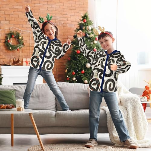 Snake Pattern with Black White Toddler Fleece Jacket Girl Boys Hooded Fleece Jacket Coat Warm Outwear Zip-up 3-10T4