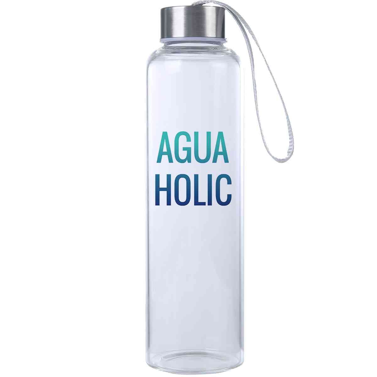 "Aguaholic Inspirational Novelty Glass BPA Free Hydro Water Bottle 20 oz. with Carrying Strap from Mad Style