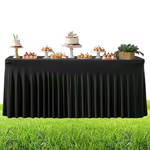 Jupe de table noire plissée de 1,8m pour décoration de buffet et fête