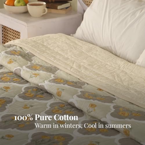 Image of Peepul Tree 100% Cotton Malmal AC Comforter 90x108 Inches, Queen Size Best for Summers Lightweight, Soft, Breathable & Reversible AC Blanket for Double Bed, Ivory & Taupe