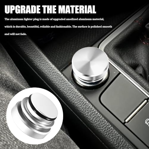Image of Cigarette Lighter Plug Cover, Eject Button Car Cigarette Lighter, Standard 12 Volt Power Source Aluminum Dustproof Plug Universal Fits Most Vehicles (Silver-K3)