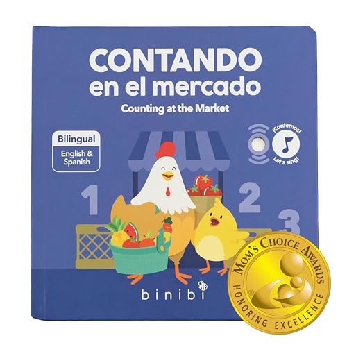 Image of Binibi Counting at the Market – Bilingual Musical Sound Book for Kids 3–5, Learn Numbers in Spanish & English, Interactive Counting Book. Libro en Español para Niños