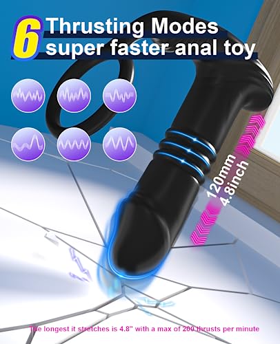 Thrusting Vibrator Dildo Anal Sex Toys For Men, G Spot Vibrator Anal Plug Male Sex Toy With 6 Thrusting & 10 Vibrating Modes, App Remote Control Anal Dildo Protate Massager Stimulator With Cok Ring #TOP2
