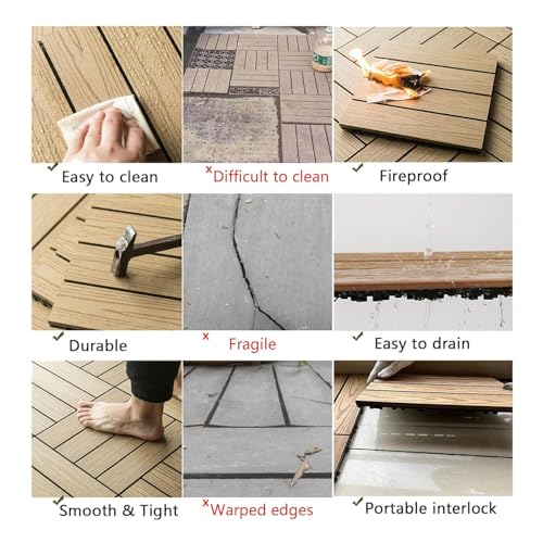 Baldosas entrelazadas de madera plástico cubiertas para suelo exterior terraza y balcón 6