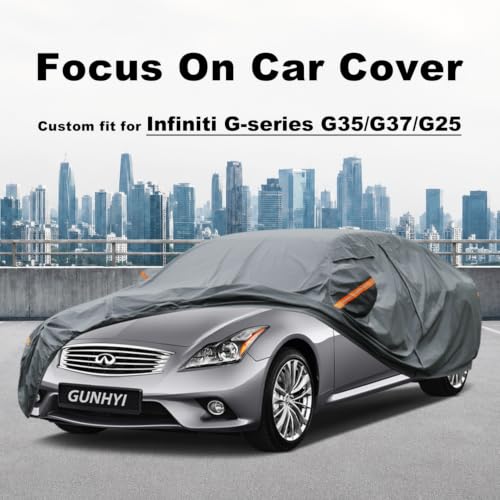 Image of GUNHYI Premium Car Cover Custom Fit Infiniti G-Series G35 /G37 /G25(2005-2015), 16 Layers Heavy Duty Car Cover Waterproof All Weather with Zipper Door for Sun Rain Snow Dust Uv Protection