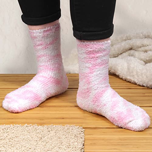 BambooMN Women's Girl Fuzzy Warm Fluffy Tie-Dye Colorful Fun Crew Socks - 2 Pairs3