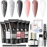 Modelones Poly Nail Gel Kit Enhancement Nude Gray Glitter Nail Extension Gel Kit Christmas New Year...