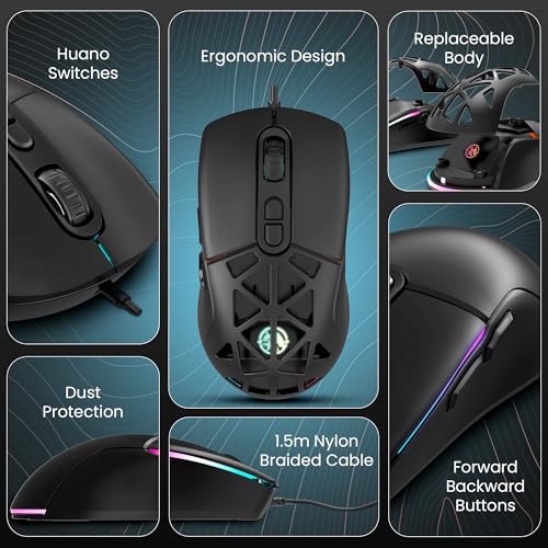 Image of SG-M360 Wired Gaming Mouse | 7200 DPI Adjustable, 7 Programmable Buttons, RGB Lighting, Huano Switches, Ergonomic Design, 1.5m Braided Cable, Optical Mouse for PC & Laptop (Black)