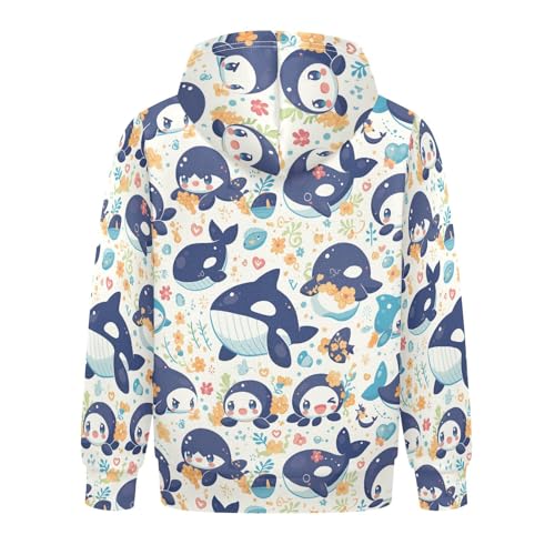 Killer Whale on Blue Boys And Girls Sweatshirts Fashion Pullover Top Streetwear Kangaroo Pocket2