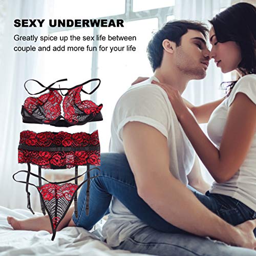 ARTIBETTER 3 Peças Femininas de Lingerie Halter Sutiã Sexy Calcinha G String Cinta-Liga de Renda Bod