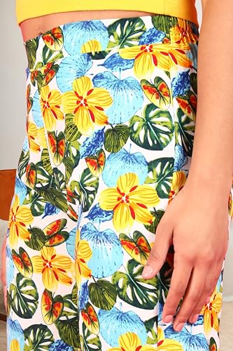 Image of POPWINGS Casual Floral Printed Monochrome Crop Shirt and Trouser Co-Ords Set for Women | Top and Bottom Set for Women |Printed Shirt and Trousers Set | Women Collar Shirt and Trousers Set Summer Wear