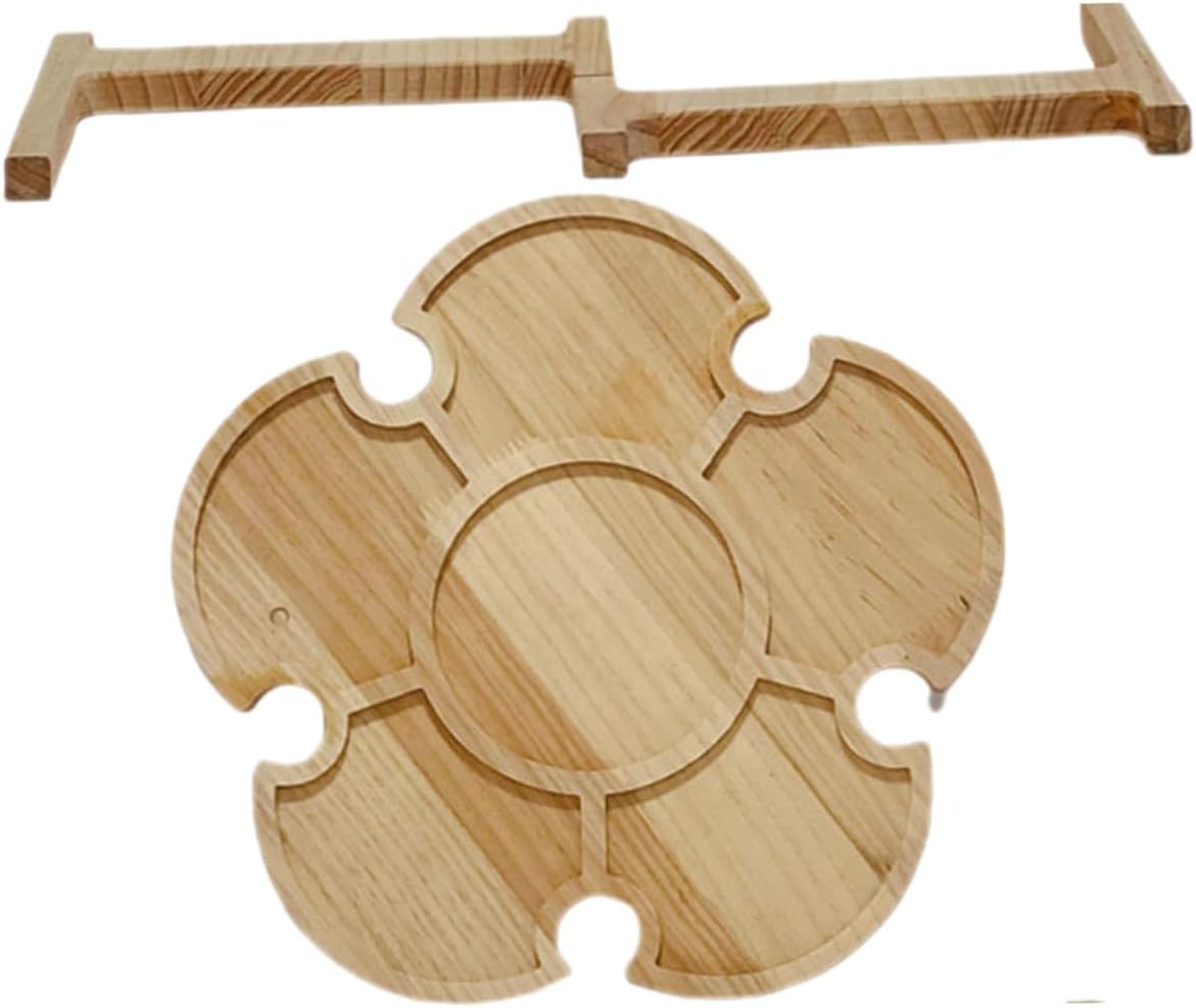 Portable Foldable Wooden Picnic Table with Wine Storage Holder, 35cm Diameter Petal Shape Outdoor Wine Desk for Beach, BBQ, Camping, and Picnic Use