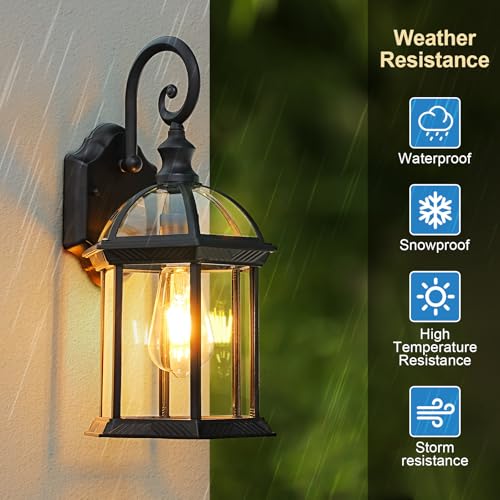 Outdoor Wall Light for Proch Doorway Patio, Aluminum Outdoor Porch Lights Fixture Wall Mount, Black Waterproof Exterior Sconces Wall Lighting Fixtures, Outside Wall Lantern for House, 2pack