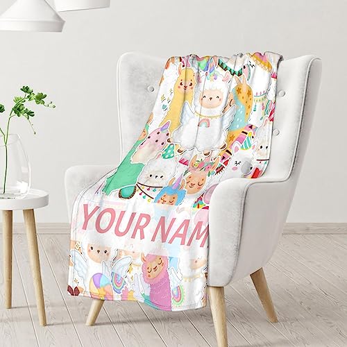 Blanket for Girl Boy - 40x50 Inches Cute Llama Throw Gifts - Personalized Colorful Soft Fuzzy Blankets for Bed, Couch & Living Room
