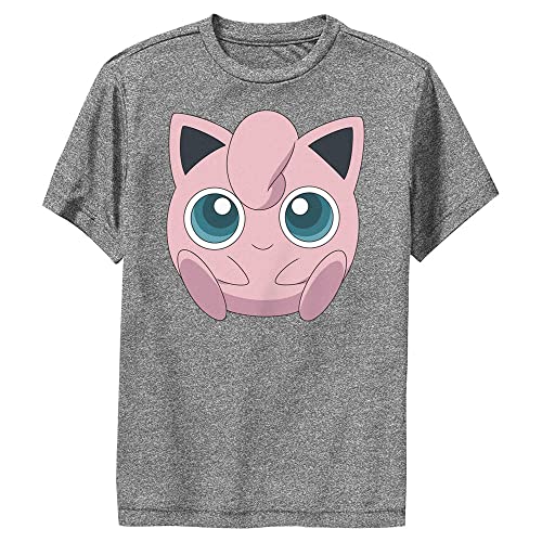 Pokemon Jigglypuff Filled Face Boys Short Sleeve Tee Shirt Charcoal Heather