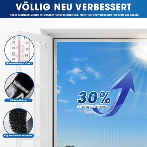 YANGTE Fliegengitter für Fenster (130x150 cm | Schwarz 2er-Pack) Insektenschutz Fenster mit stärkerem Klebstoff Klettverschluss, Fliegengitter & Mückennetz für Fenster ohne Bohren