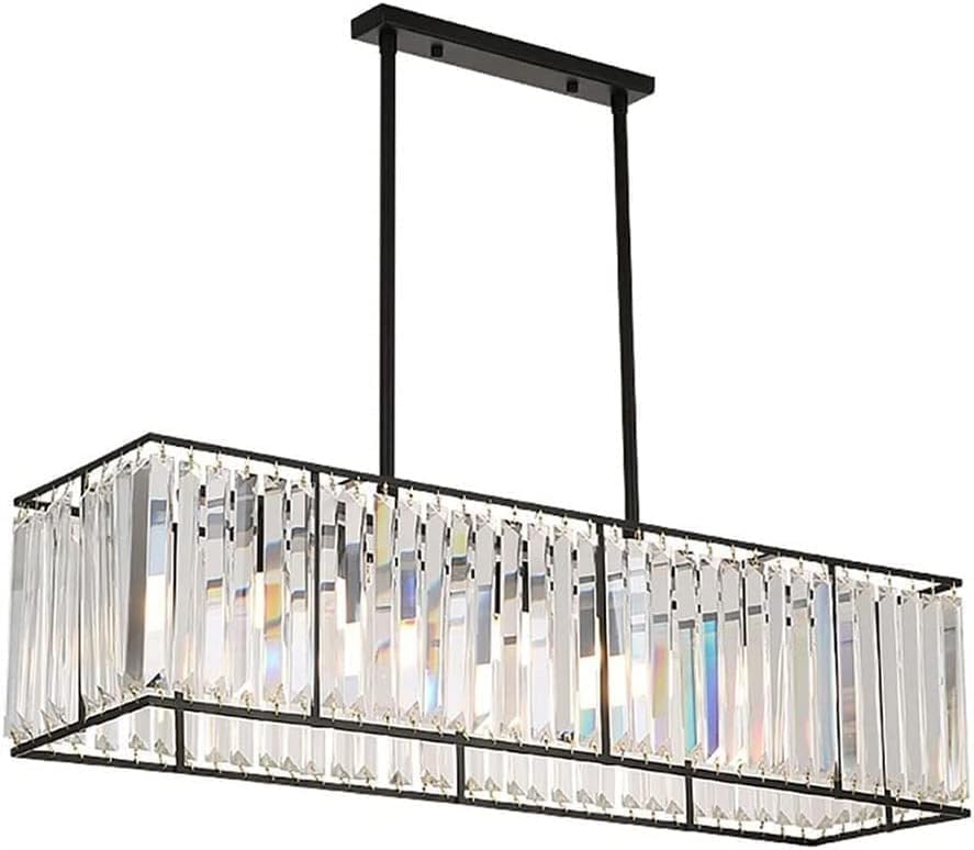 Chandelier en cristal pour salle à manger moderne suspension rectangulaire noire 4 feux