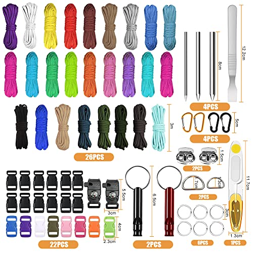 Paracord 4mm Seil Paracord 550, 26 Stück Nylonschnur für DIY Armband Lanyard Schlüsselbund Hundehalsband Hundeleine