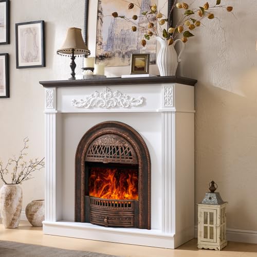 Image of 45 inch Electric Fireplace with Mantel, Farmhouse FreeStanding Electric Fireplace Heater Entertainment Center Wooden TV Stand, 30'' Fireplace Insert Heater for Living Room,Bedroom-Bronze Heater