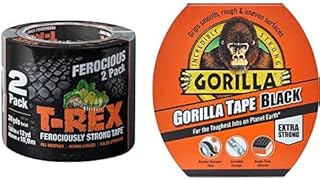 T Rex Tape Ferociously Strong Waterproof Graphite Grey Duct Tape, 48mm x 10.9m Twin pack. A high strength duck or gaffer cloth adhesive repair tape Bundle with Gorilla Tape Black 11m