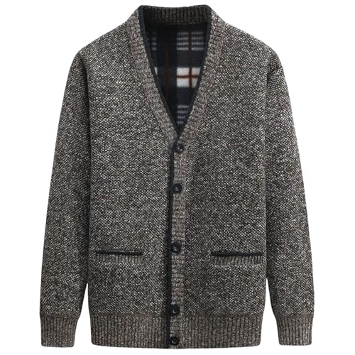 Men's Knitted Cardigan Sweater Shawl Collar Loose Fit Long Sleeve Casual Cardigans Slim Fit Sweaters Coffee